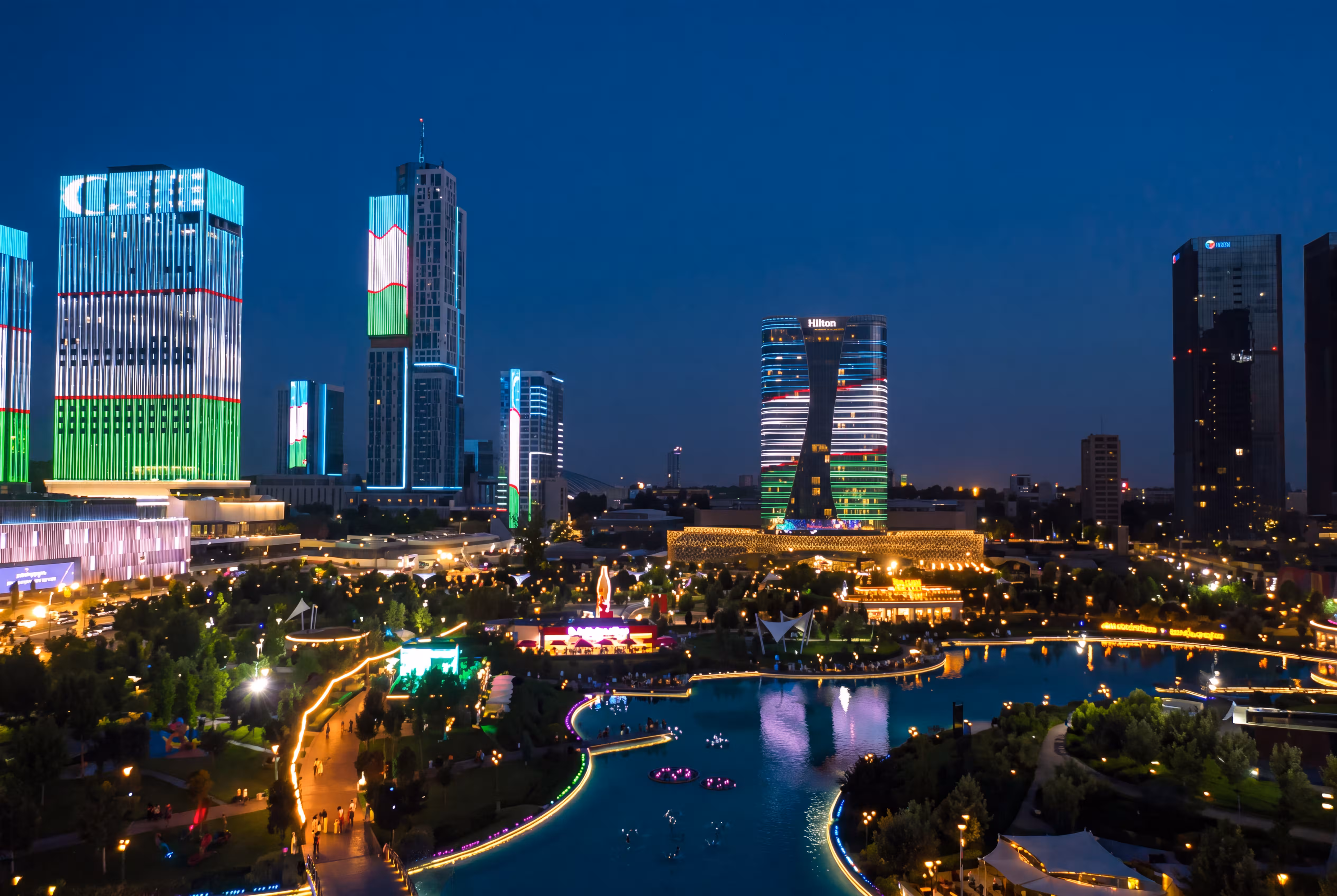 Tashkent skyline at sunset