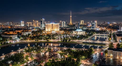 Tashkent skyline illuminated at night